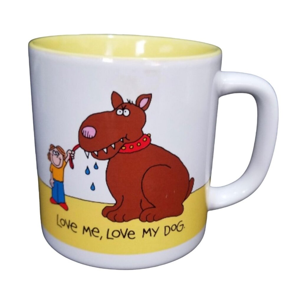 Vintage Dog Lovers Coffee Mug Cute and Funny Gift Cup, White & Yellow